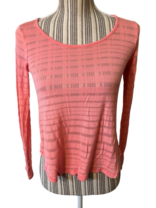 Forever 21 Tops - Forever 21 Top Small Coral Pink Semi-Sheer Striped Long-Slv Boat Neck Stretch